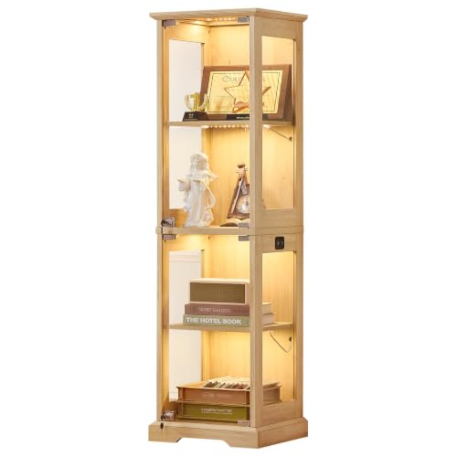 Door Lock - Farmhouse Narrow Glass Display Cabinet with
