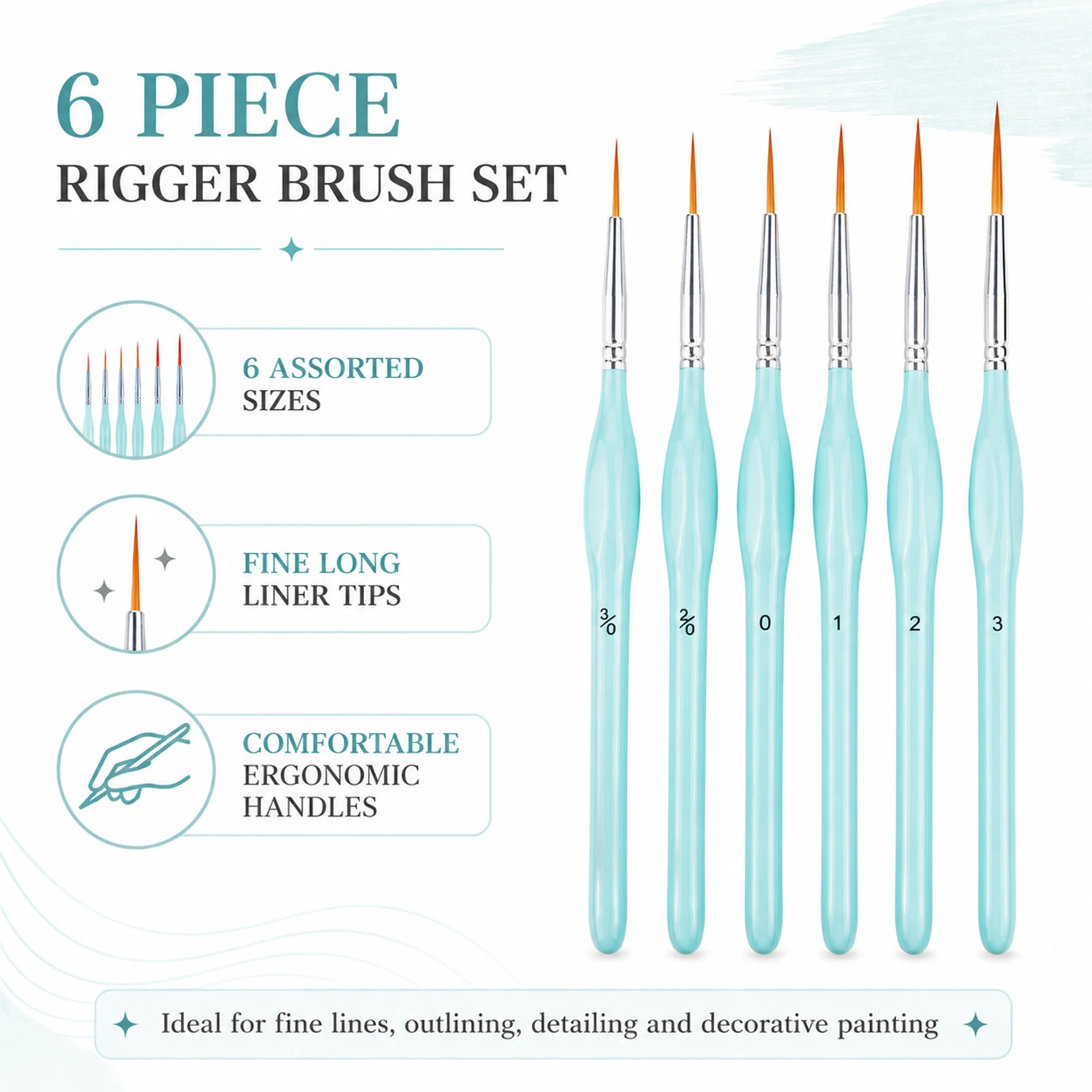 Paint Brush - 6pcs Rigger Paint Brushes Set,Fine Tip