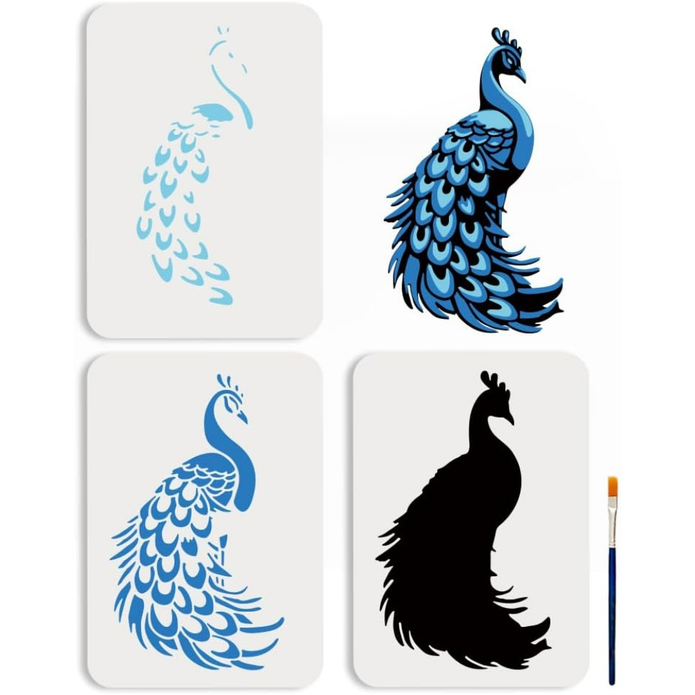 3Pcs Layered Peacock Stencils  - đánh giá và giá Paint Brush