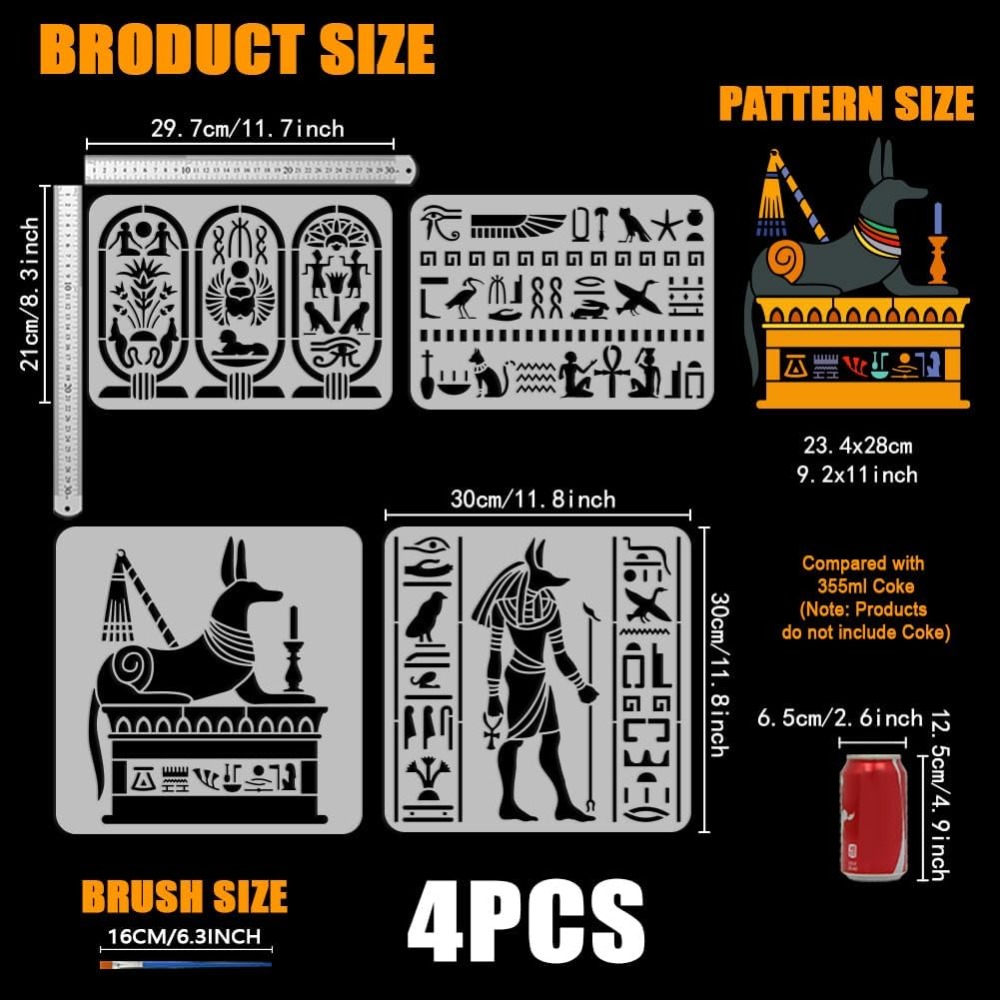 4 PCS Egyptian Symbols Stencil - đánh giá và giá Paint Brush