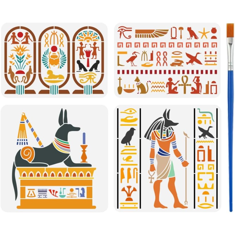 4 PCS Egyptian Symbols Stencil - đánh giá và giá Paint Brush