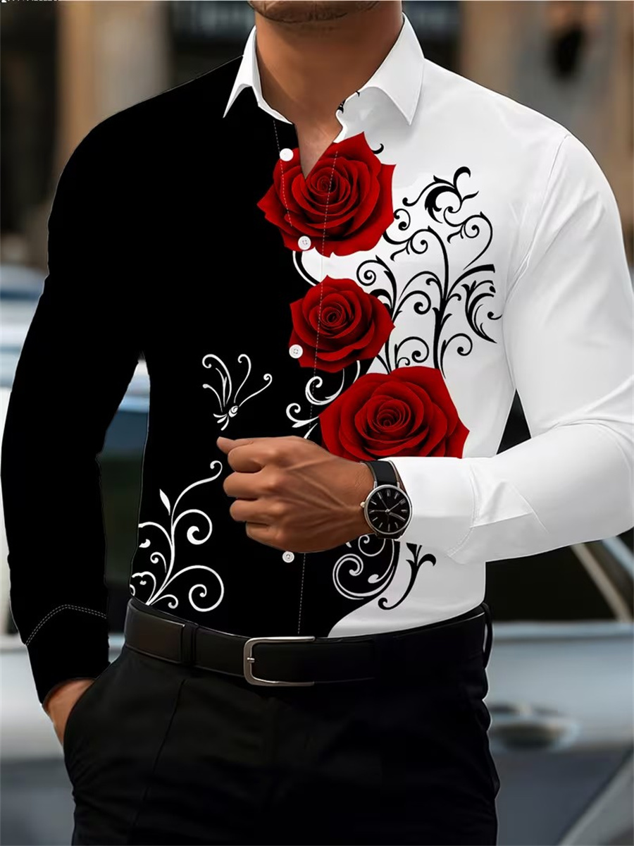 Men's Red Rose Print Long-Slee - đánh giá và giá Wallpaper