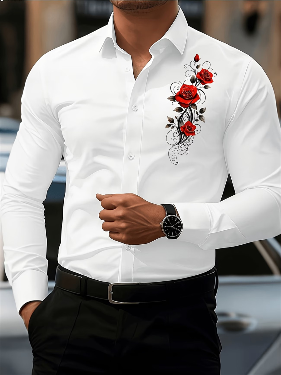 Men's Red Rose Print Long-Slee - đánh giá và giá Wallpaper