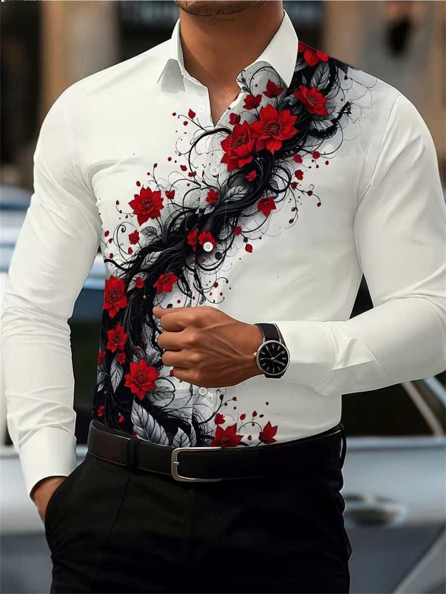 Men's Red Rose Print Long-Slee - đánh giá và giá Wallpaper